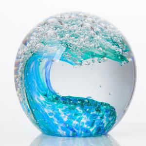 Qianwei Hand Blown Ocean Waves Crystal Ball - Glass Collectible Figurines Spere - Paperweight Glass Ball Aquarium DecorOffice Decor Ocean Lovers (Blue)