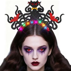 JAKAWIN Light Up Snake Headband Black Halloween Costume Hair Accessories Led Headpiece for Women