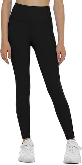 THE GYM PEOPLE Girls Workout Leggings Kids High Waist Stretch Athletic Dance Yoga Pants with Pockets (Large, Black)