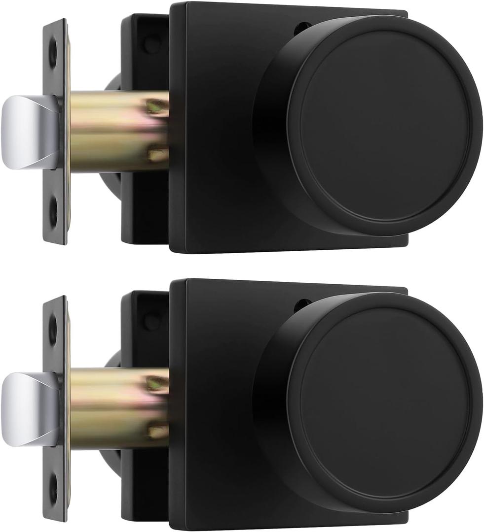 Goldenwarm Black Door Knobs Interior, Privacy Matte Black Interior Door Knobs, Heavy Duty Zinc-Alloy Indoor DoorKnob for Bedroom, Bathroom, 2 Pack