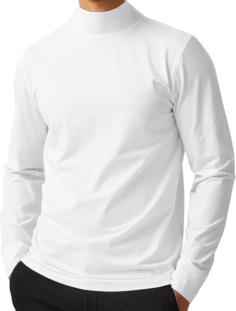 Mens Mock Neck T Shirts Pullover High Neck Turtleneck Premium Long Sleeve Sweaters for Men (Medium)