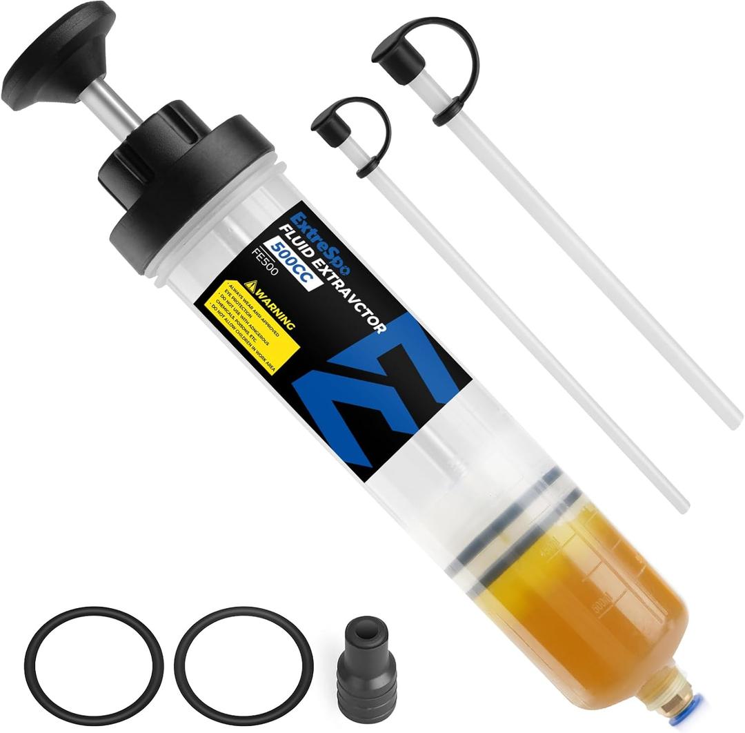 ExtreSpo 500CC Fluid Extractor, Fluid Syringe Pump, Oil Extractor for Cars Ships Engines Lawn Mowers Fluid Extraction and Filling, with 2 Transparent Hose