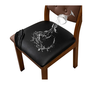 Waterproof PU Leather Seat Covers for Dining Room Chairs Set of 4, Stretch Dining Chair Slipcovers, Kitchen Chair Seat Covers, Non-Slip & Washable (Black