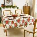 Romanstile Christmas Tablecloth Rectangle, Winter Christmas Red Flower Table Cloth, Washable Farmhouse Vintage Table Cover for Holiday Dinner Party, 60 x 84 Inch