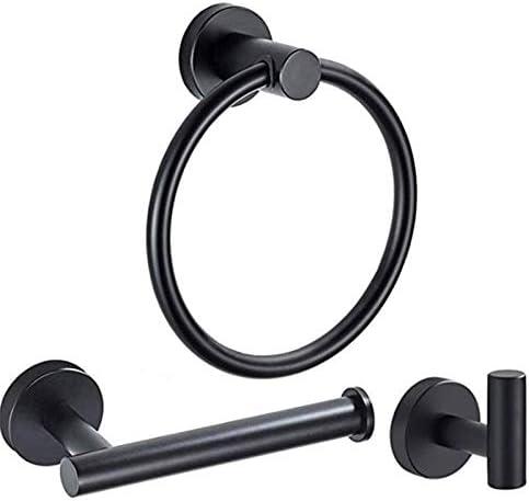 3 Pieces Bathroom Kit Accessories Set Restroom Towel Holder Toilet Paper Holder and Hook Set SUS 304 Stainless Steel Bathroom Hardware Set (Matte Black)