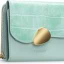 Vulkitty Trifold Leather Wallet for Women RFID Blocking, Small Compact Purse with Zipper Pocket, Ideal for Gift, Green