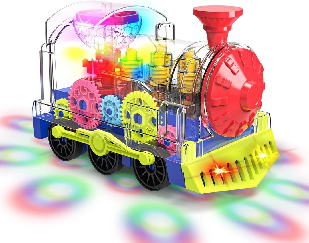 Light Up Train Toy for Toddlers: Transparent Gear Car Toy for Kids with Cool Light and Music Educational Crawling Toys for Baby Boys and Girls