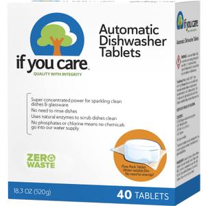 If You Care Dishwasher Tablets 40 Count - Powerful, Plant Based, Concentrated, Biodegradable, Natural Dish Cleaner Detergent, Dishwashing Soap Tabs