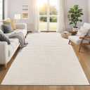 Pauwer 6x9 Washable Area Rugs for Living Room Modern Beige Solid Color Soft Fluffy Rugs for Bedroom Non Slip Boho Accent Indoor Mat Floor Carpet Cover for Kids Room Dining Room Kitchen Office