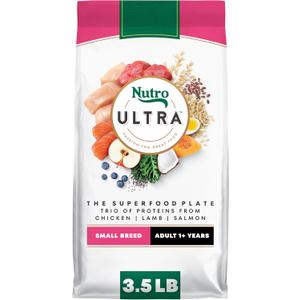 Nutro Ultra Adult Small Breed Dog Food Dry Recipe, Dry Dog Food for Small Dogs, Chicken, Lamb and Salmon Protein Trio, 3.5 lb. Bag