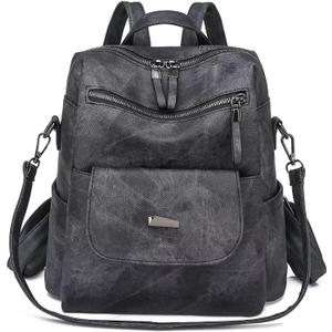 WYFJNX PU Leather Backpack Purse for Women Fashion Multipurpose Design Handbag Ladies Shoulder Bags Travel Backpack Black