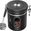 Coffee Canister With Window,22oz Stainless Steel Airtight Coffee Bean Storage Grounds Container with Date Tracker and Scoop,Grounds Kitchen Food Canister Jar for Beans,Tea,Sugar,Flour,Cereal