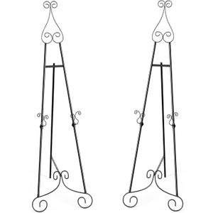 HAITRALBlack Easel Stand for Sign, Adjustable Display Easel Stand with Chain Support, Heavy Duty Metal Easel for Wedding Sign,Art,Pictures,55" H Welcome Poster Stand Sign Holder Floor Dcor,2 Pack
