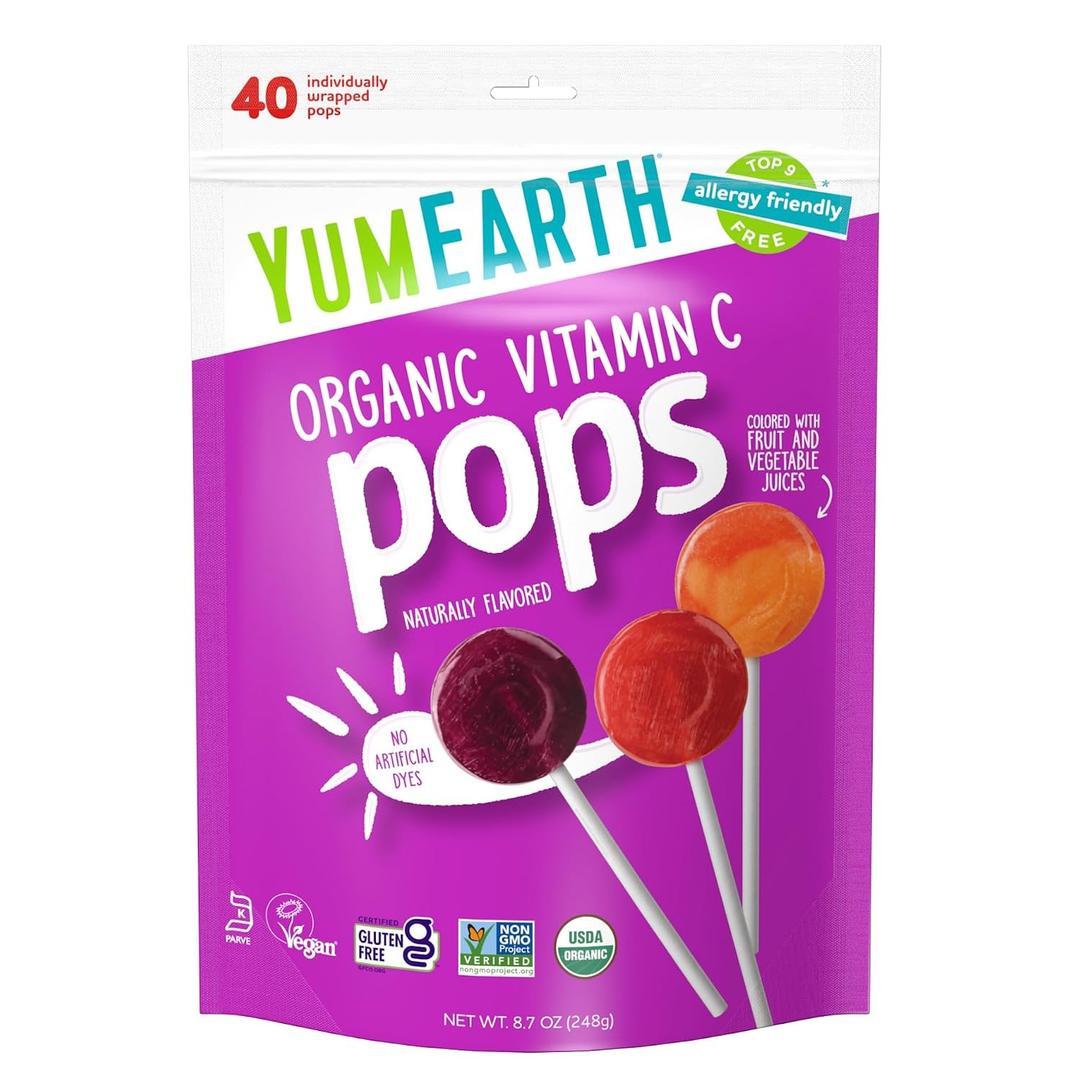 2 x YumEarth Organic Vitamin C Pops Variety Pack, 40 Fruit Flavored Favorites Lollipops, Allergy Friendly, Gluten Free, Non-GMO, Vegan, No Artificial Dyes (EXP 08/16/29)