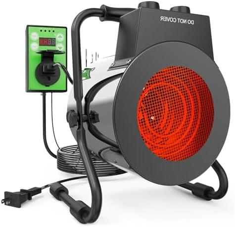 Buyplus Greenhouse Heater with Digital Thermostat, 1500W Outdoor Heaters for Patio, Electric Space Heater for Patio, Garage, Greenhouse, Flower House, Silver