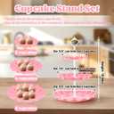 5 Pcs Dessert Stand Set, 2X Small 3 Tiers White Plastic Cupcake Stand Holder & 3X Rectangle Party Serving Trays/Platters for Wedding Birthday Baby Shower Tea Party Buffet (Pink)