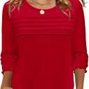 LOMON Women Tops Long Sleeve Blouses Dressy Casual Crewneck Pleated Tunic Shirts 2026 Loose Fashion Clothes (Red, M)