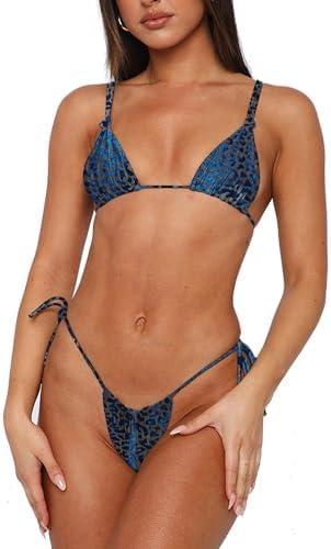 Womens Sexy Bikini Set Thong Hater String Cheeky Two Piece Swimsuits Double Shoulder Straps Swimwear Adjustable M