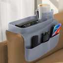Couch Cup Holder Silicone Armrest Tray with Dual Side Pockets Anti-Slip Sofa Organizer for Remote, Cellphone, Snacks & Drinks (Grey)
