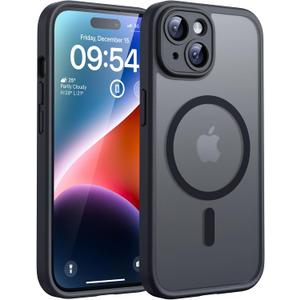 TOCOL Magnetic for iPhone 14 Case, Compatible with Magsafe, Upgraded Full Camera Protection, Drop Protection, Translucent Matte Back Bumper Phone Cover 6.1-Inch (Black)