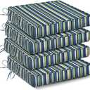 IPYNBAP Outdoor Chair Cushions Set of 4 -Waterproof Outdoor Seat Cushions for Patio Furniture, Patio Chair Cushion with Handle and Ties, Out Door Chair Pads,19x19x3-Square, Blue Stripe