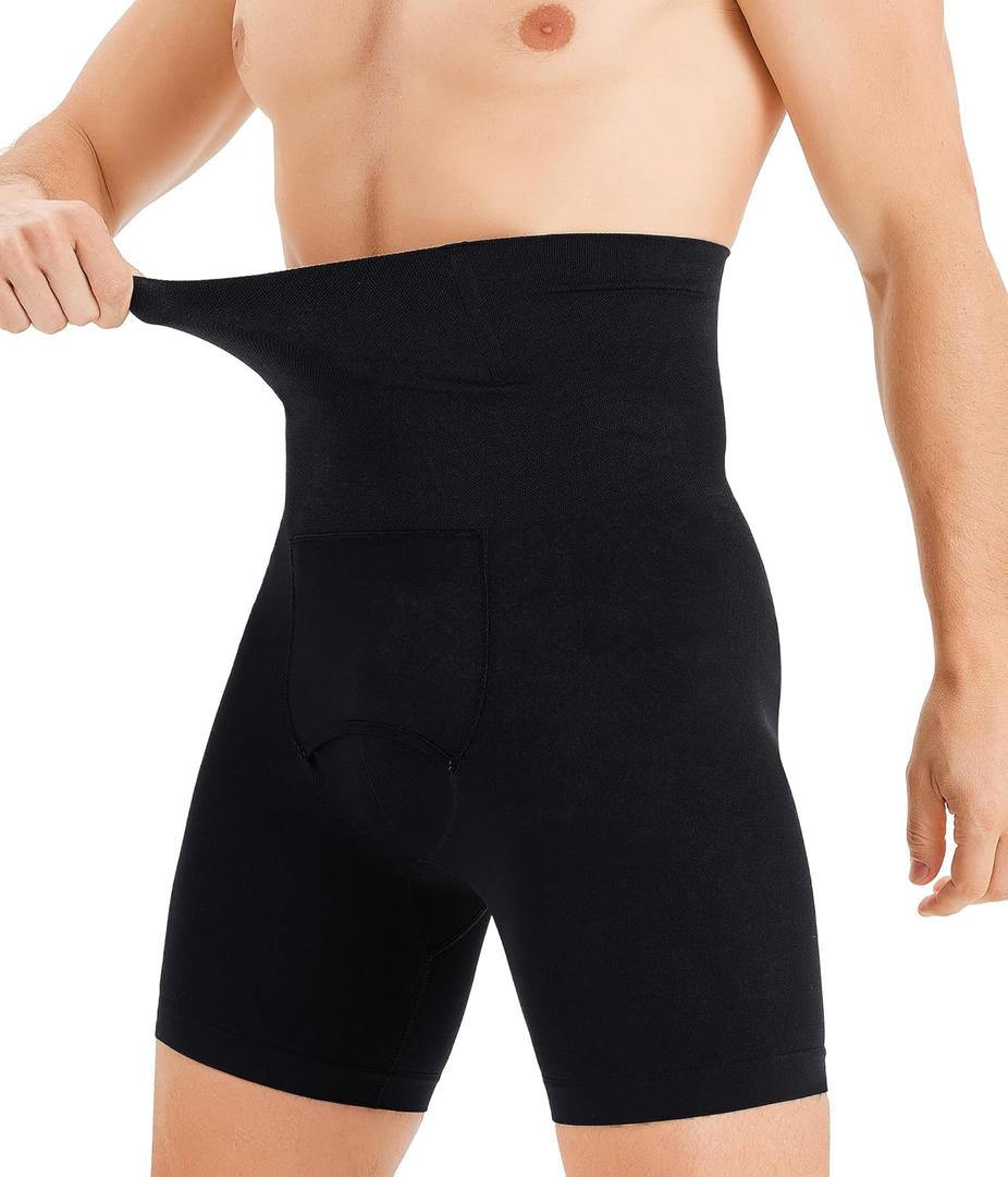 TAILONG Mens Shapewear Tummy Control Underwear Compression Shorts Slimming Body Shaper Leg Boxer Briefs (Medium, Black)