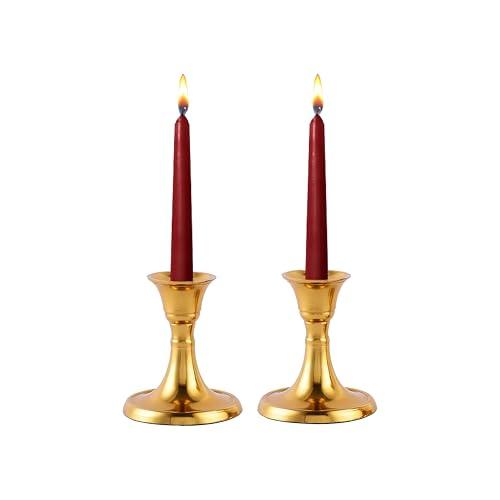 Rely+ Candlestick Holders Set of 2 Mini Stand Dinning Table Centerpiece Candle Holders Taper Candlesticks Holders Decor Home Candle Holder for Mantel Decorations (Gold)