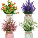 Yoratee 4pcs Artificial Pot Flowers Small Fake Plants with Pot Mini Potted Plants for House Office Tabletop Decoration