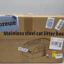 Stainless Steel Cat Litter Box with Lid, XL Extra Large High Sided Litter Box for Big Cats, Odor Free Open Top Litter Pan Easy Cleaning Anti-Urine Leakage Non-Stick, Includes Scoop, Light Grey