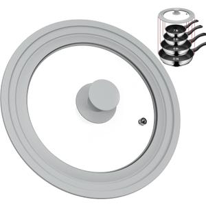 TOPULORS Universal Lid for Pots, Pans, and Skillets - Tempered Glass Lid with Silicone Rim Fits 8", 9", 9.5" Inner Diameter Cookware Frying Pan Cover Replacement Lid - Dishwasher Safe, Grey