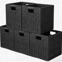 10.5x10.5'' Set of 5 Cube Storage Baskets, Natural Black Paper Rope Multipurpose Collapsible Organizers, Woven Laundry Totes for Laundry, Storage Cubes,Wicker Baskets Laundry Organizer Totes for Home
