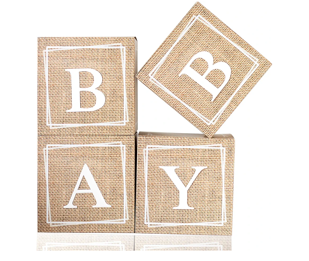 Baby Shower Box, Country Style Bohemian Balloon Box, 4pcs of Linen Patterned with Letters, for Gender Reveal Birthday Photo Prop.