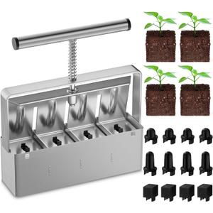 Soil Blocker - 4 Pcs 2-Inch Seedling Maker with Strong Hand Held, Seed Starter Tray for Indoor/Outdoor Plants