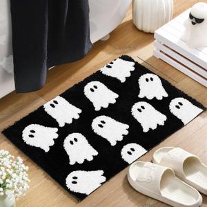 Black Ghost Bath Mat Soft Halloween Bathroom Rug Non Slip Cute Spooky Ghost Bathroom Decoration Shaggy Plush Microfiber Rug Halloween Decor for Home Bedroom Shower Floor, 15.75 x 23.62 Inch (1'4" x 1'11" (Rectangular))