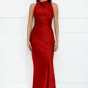 Memoriesea Women's High Cowl Neck Bodycon Sleeveless Wedding Guest Party Maxi Dress (Red, XL)