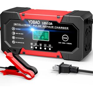 Battery Charger 10A 12V Fully Automatic Smart Car Battery Charger with LCD Display & Temperature Compensation for Car Motorcycle Vans