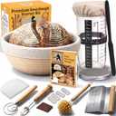 Sourdough Starter Kit for Beginners 9 Banneton Bread Proofing Basket with 24oz Glass Sourdough Starter Jar & Sourdough Bread Baking Supplies, Easy No-Fail Kit, Gift for Home Bakers
