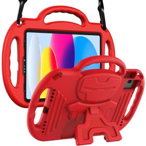 LTROP Kids Case for iPad 11th Generation (A16) 2025 / 10th Generation(10.9 Inch, 2022) with Shoulder Strap, Durable Light Weight Handle Stand Child-Proof Bumper Case for iPad 11th/10th Gen, Red