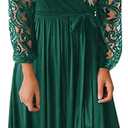 Kranda Womens Vintage Floral Lace Long Sleeve Faux Wrap V Neck Party Long Maxi Dress (Deep Green), XL