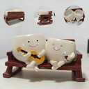 Smiley Face Planter Pot, Cute Funny Heart Rocking Chair Double Head Face Planter Pot with Unique Guitar and Microphone for Indoor Outdoor, Succulent Flower Pots with Drainage Hole