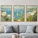 Large Coastal Sailboat Framed Canvas Wall Art Set,Summer Seascape Wall Decor,Nautical Blue Ocean Art Prints,Nature Beach Artwork for Living Room,Bedroom,Dining Room,Office-24 x36 x3