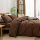 2 x BESTOUCH Duvet Cover Set 100% Washed Cotton Linen Feel Super Soft Comfortable Chic Lightweight 3 PCs Home Bedding Set Solid Cocoa Brown Queen