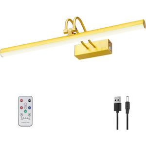 Picture Light,16in Wireless Battery Wall Lighting,Remote Art Lights for Paintings with Timer and Dimmable for Display Photo,Frame,Portrait,Dartboard-Plated Gold