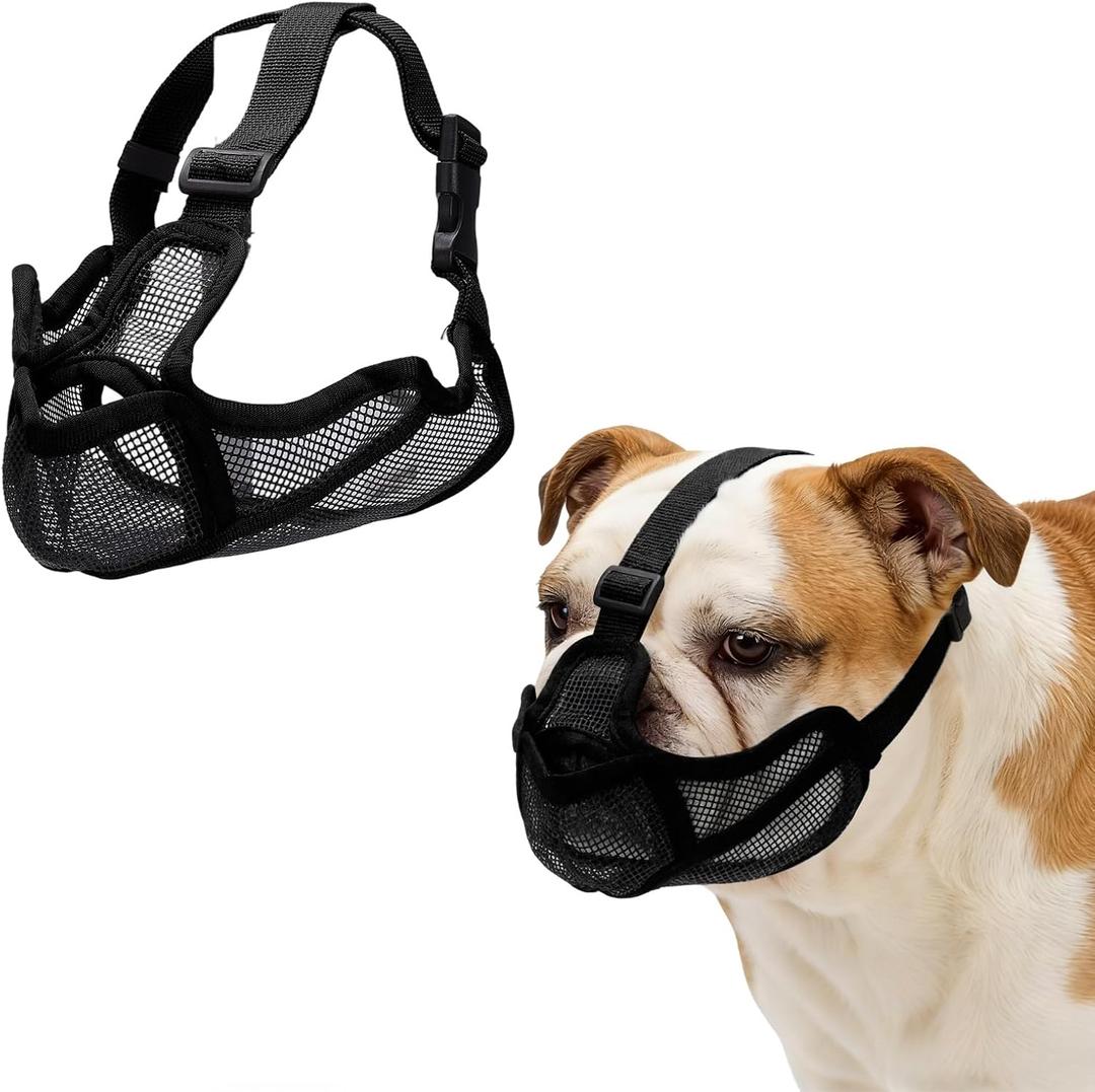 Short Snout Dog Muzzles, Adjustable Mouth Cover for Dogs (XS,Black) Breathable Soft Mesh Muzzle for Anti-Biting Chewing and Barking Flat Face French Bull Dog Grooming Walking