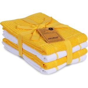 AMOUR INFINI Kitchen Towels Pack of 4, Terry Cotton Dish Towels, Ultra Absorbent, Quick Drying Hand & Tea Towels, Soft Durable Cleaning Cloths with Hanging Loop, 16 x 26 Inch (Yellow)