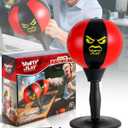 Desktop Punching Bag with Double Suction Cup Base for Stress Relief, Upgraded Spring & Durable Tabletop Boxing Ball for Office or Home, Fun Gift for Men, Women & All Ages (Black/Red)