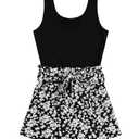 SOLY HUX Women's Summer Sleeveless Belted Tank Romper Short Jumpsuit Black and White Floral XX-Large