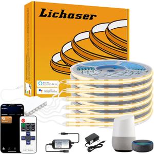 Lichaser 6 Rolls 3.28ft WiFi Flexible COB LED Lights for Wood Slat Wall Panels in Parallel, Acoustic Panel LED Strip Compatible with Alexa, 3000K Dimmable Strip for Acoustic Panels, Shelves Lighting