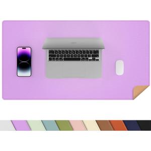 Leather Desk pad Protector, Large Desk mat with Natural Cork & PU Leather,Mouse pad,Non-Slip Office Desk Mat,Waterproof Desk Writing Pad for Office and Home (35in*17in, Purple)
