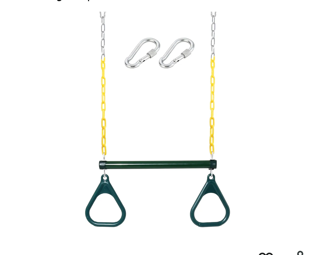 Take Me Away 18'' Trapeze Swing Bar Rings 48'' Heavy Duty Plastic Coated Chains Swing Set Accessories, Green